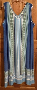 Christopher & Banks Blue Maxi Tank Dress V-Neck Size XL Dotted Rectangle Designs - Picture 1 of 7
