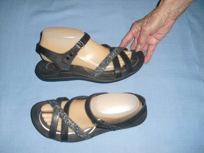 Abeo Laguna Black Leather Strappy Comfort Sandals Women's 9 N Silver Accents - Image 1 of 4