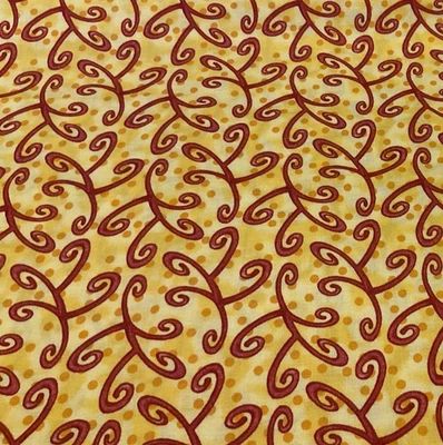 IMPRESIÓN ROJA SOBRE ALGODÓN A LUNARES AMARILLOS-- 1/2 YARDA Foto 1 de 3