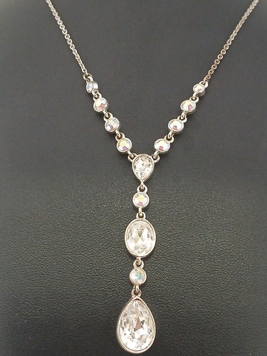 GIVENCHY Collana con ciondolo a Y cristallo tondo tondo tono argento ovale AB cristalli trasparenti