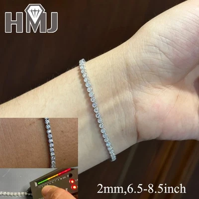 US Real Silver 2mm Tennis Bracelet MOISSANITE VVS1 GRA Certified Men Ladies Iced - Image 1 of 4
