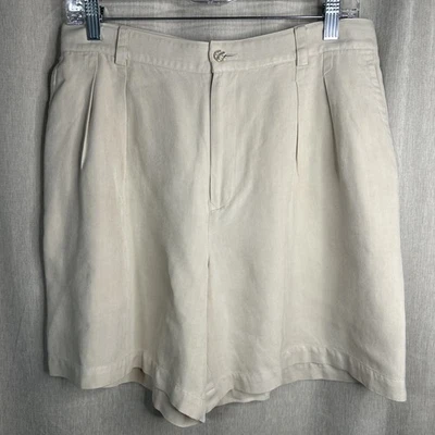 Tommy Bahama - Women’s 100% Silk Shorts - Size 12 Beige - Pleated/Pockets - Image 1 of 4