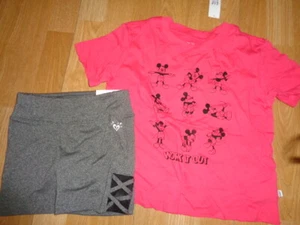 NWT outfit size 8 gap Mickey mouse work it out shirt justice compression shorts - Picture 1 of 4