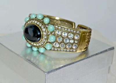 NIB $180 Heidi Daus "Suit Your Taste" Crystal Cuff Bracelet Black Turquoise M/L - Image 1 of 4