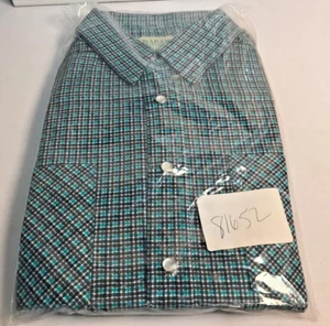 NEW Vtg 1970's Haband Rockabilly LS Med Shirt Turquoise Plaid Pearl Snap Western - Picture 1 of 6