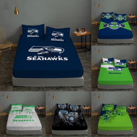 Seattle Seahawks Fitted Sheet Set 3 Piece Deep Pocket Bed Sheet Pillowcases Gift Cover