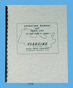 Clausing 12" Series 4800  Lathe Operation & Parts  Manual sn: 16758-17434  *1278 - Picture 1 of 5