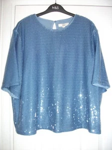 Marks & Spencer (M & S) mid-blue sequin top, size 18/20 (48" bust) BNWT - cruise - Picture 1 of 6