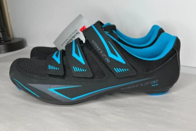 Venzo Cycling Shoes with 3 Straps in Black/Blue W/ Cleats - Image 1 of 4