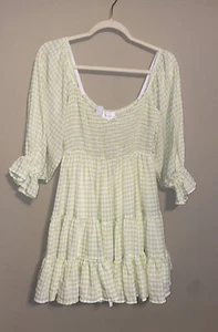 Mable Gingham Light Yellow Chartreuse Ruffle Mini Flirty Dress Size Small NWT - Picture 1 of 4
