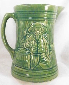 McCoy Buccaneer Pitcher Stoneware Jug Tankard Green Vintage Art Pottery NICE - Picture 1 of 7