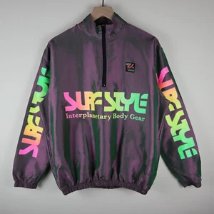 Vintage 90s Surf Style 1/2 Zip Pullover Windbreaker Iridescent Gray Small 23x25 - Picture 1 of 16