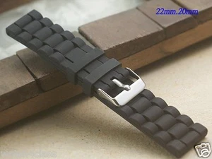 24mm 22mm 20mm Black rubber.silicon Band Silicone Strap bracelet LINK sty Sport  - Picture 1 of 3