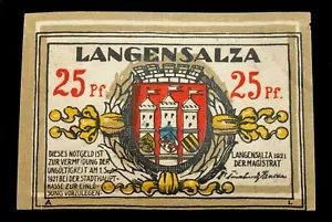 1921 Germany Notgeld Error Note // Langensalza 25 Pfennig Printing Error GrM#770 - Picture 1 of 4