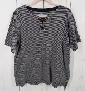 Top informal de manga corta Croft Barrow talla 0X negro blanco a rayas para mujer - Imagen 1 de 7