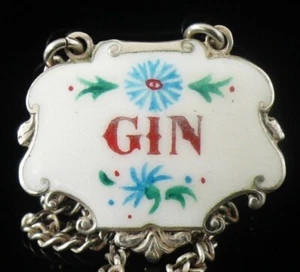 Sterling Silber Emaille GIN Dekanter Etikett, Turner & Simpson Ltd 1956 - Bild 1 von 12