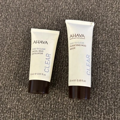 AHAVA TIME TO CLEAR FACIAL MUD EXFOLIATOR 3.4 OZ PURIFYING MUD MASK .68 OZ SEAL - Image 1 of 3