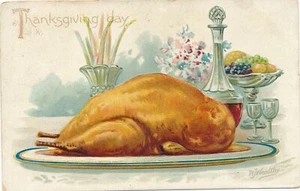THANKSGIVING - Wohlhabende signierte Türkei Abendessen Erntedankfest Stecken Postkarte - Bild 1 von 2