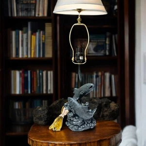 Vintage Two Fish Swimming With Rocks Rustic Sculptural Table Lamp **NO SHADE** - Picture 1 of 11