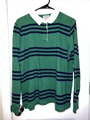 Lands End Boys Rugby Shirt Striped Green Blue Sports Outdoors Casual Preppy - Image 1 of 4