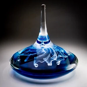 Pisapapeles de vidrio lágrima arremolinado azul y blanco, burbujas 4,5"ø 835 g - Imagen 1 de 13