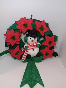 Handmade Vintage 90s Stuffed Fabric Wreath Poinsetta Snowman Christmas Decor - Picture 1 of 4