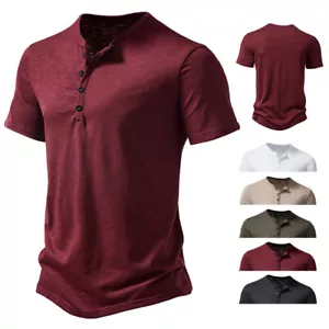 Kurzarm-Henley-Pullover T-Shirt Sommer-Oberteil Bluse V-Ausschnitt Lockeræ - Bild 1 von 20