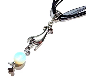 BLACK FORTUNE TELLER CRYSTAL BALL CHOKER NECKLACE opalite gothic occult P4 - Picture 1 of 4