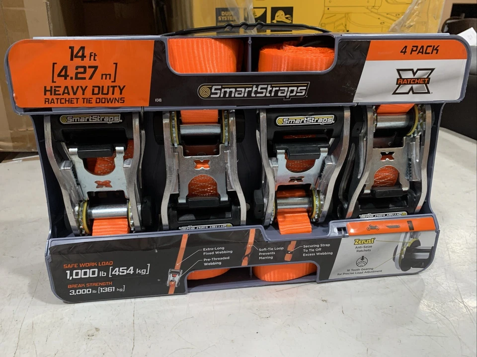 SmartStraps Ratchet Straps - 14ft or Premium RatchetX 4pk 3 000lb