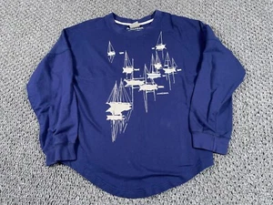 Marushka Sail Boat Print Sweatshirt Women's Large Dark Blue Curved Hem Michigan - Picture 1 of 11