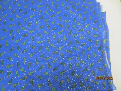 2.75 yds  Little Bit of Christmas Trena Hegdahl Christmas Trees Sparkly  Blue  - Image 1 of 4