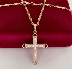 Halskette Kreuz Anhänger Collier Zirkonia Kristalle 750 Gold 18K vergoldet 45 cm - Bild 1 von 8