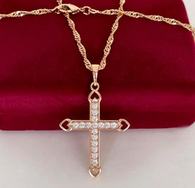 Halskette Kreuz Anhänger Collier Zirkonia Kristalle 750 Gold 18K vergoldet 45 cm - Bild 1 von 4