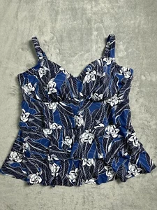 NWT Womens Plus 22W Tankini Swim Top Tiered OTS Blue Floral Swim Solutions - Picture 1 of 9