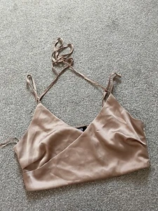 Missguided Satin Gold Champagne Bralet Size 10 - Picture 1 of 2