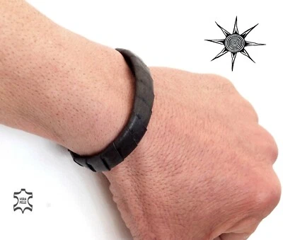  BRACCIALE POLSINO VERA PELLE UOMO DONNA CUOIO ARTIGIANALE! B12 Nero  - Immagine 1 di 4