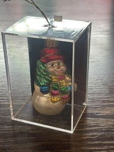 Vintage Hand Crafted Blown Glass Christmas Snowman Ornament In Case NIP - Picture 1 of 11