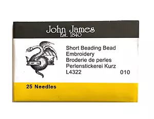John James Short Beading Needles Size 10 - 25 Beading Needles - Picture 1 of 1