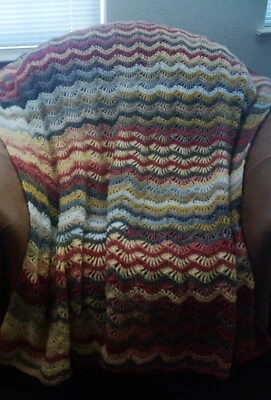 NEW HAND CROCHET RUST GOLD BROWN MULTI COLOR AFGHAN THROW LAP BLANKET HAND MADE - Image 1 of 4