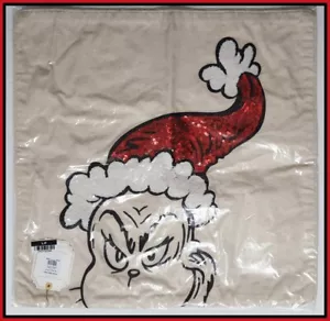 NEW RARE Pottery Barn The Grinch Sequin Pillow Cover 18" Sq Christmas NWT - Picture 1 of 4