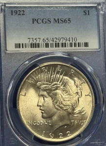 1922 PEACE SILBER DOLLAR PCGS MS65 STRAHLEND WEISS HERVORRAGENDER GLANZ - MAKELLOS ++ DETAIL - Bild 1 von 4