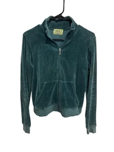 Vintage Juicy Couture Velour Zip Up Jacket Green Sz Large Long Sleeve Sporty Y2K - Picture 1 of 9