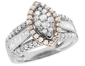 Ladies 10K Two-Tone Gold Real Baguette Diamond Marquise Engagement Ring 1.35ct - Picture 1 of 6