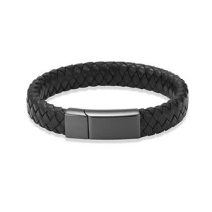 Men's Memorial Braided Leather Bracelet Magnetic Snap with Hole for Ashes Holder - Picture 1 of 35