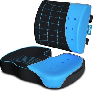 Memory Foam Seat Cushion & Lumbar Support Pillow for Office Chair Car Wheelch... - Picture 1 of 9