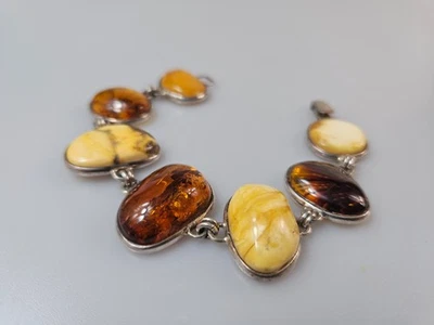 Bracciale ambra multicolore argento 925 regolabile grande argento sterling... - Immagine 1 di 4