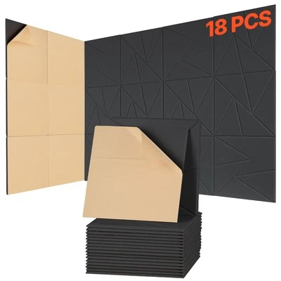 VEVOR 18 Pack Acoustic Wall Panels 11.8 x 11.8 x 0.4 inch Self-Adhesive Black - Image 1 of 4