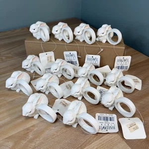 VTG Bardwil Linens Bunny Natural White 14 Napkin Rings Easter Rabbit Resin NWT - Picture 1 of 16