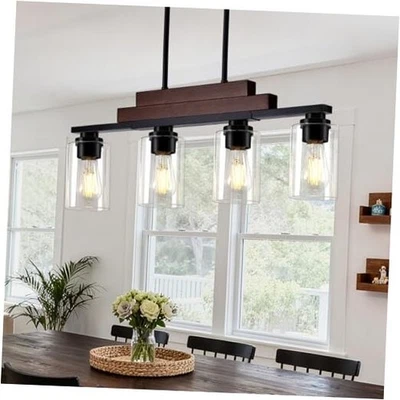Lámparas lineales para comedor, granja 4 luces negro y marrón rojizo Foto 1 de 4