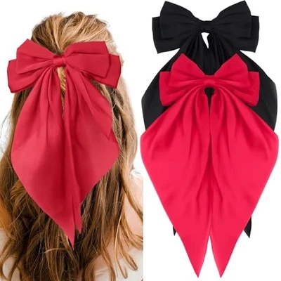 Coquette 2 PIEZAS Arcos Grandes para Niñas - Lazos de Pelo Rojo y Negro Satinado con Rojo + Negro Foto 1 de 4